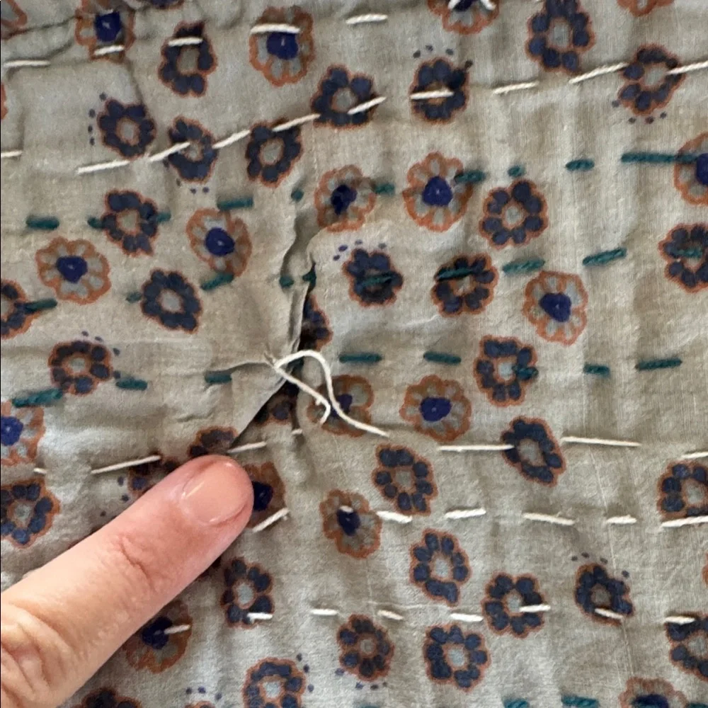 GUC - Anthropologie Kantha Upcycled Cotton Throw, Blue and Orange